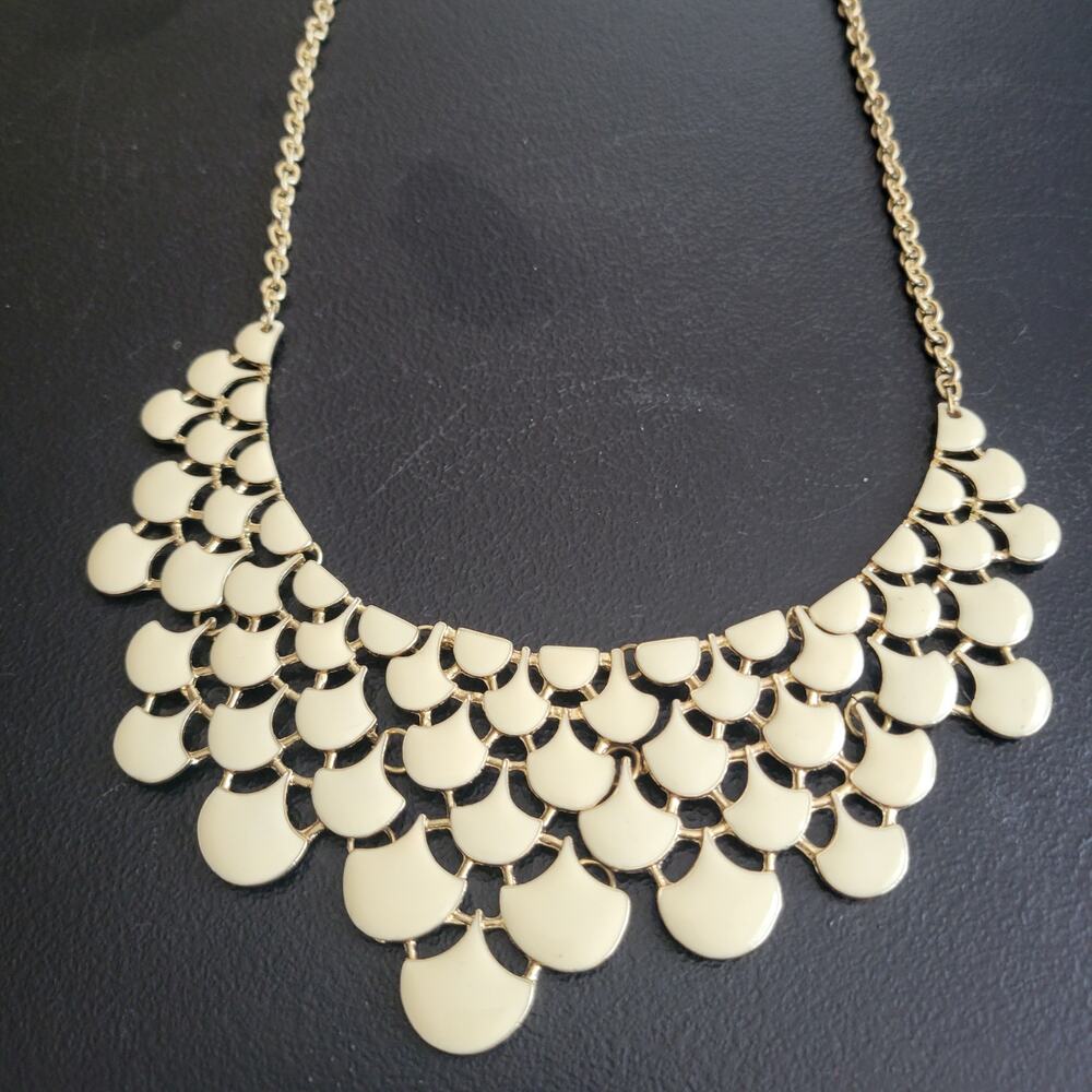 Ivory Cream Color Enamel Bib Collar Necklace‎ Gold Statement Fashion Jewelry